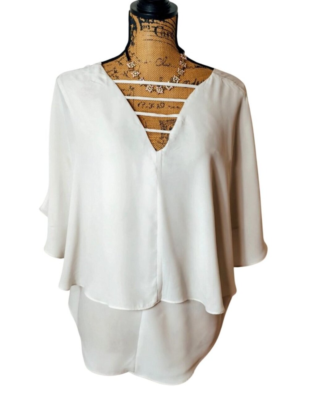 Esley Womens S Chiffon Blouse White Layered Strappy V-Neck Flutter Slvs Fairy